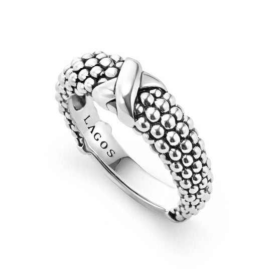 LAGOS Single X Caviar Band Ring in Sterling Silver