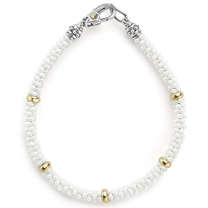 LAGOS White Caviar Beaded Bracelet in Sterling Silver and 18K Yellow Gold
