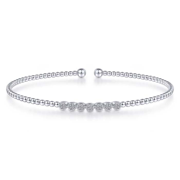Gabriel & Co. Bujukan Bead and Cluster Diamond Open Bangle in 14K White Gold