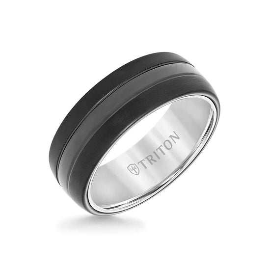 8MM Wedding Band in Black and White Tungsten Carbide