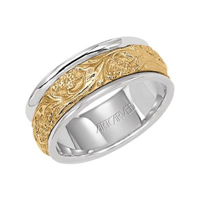 ArtCarved "Lyric" Wedding Band in 14K Yellow and White Gold