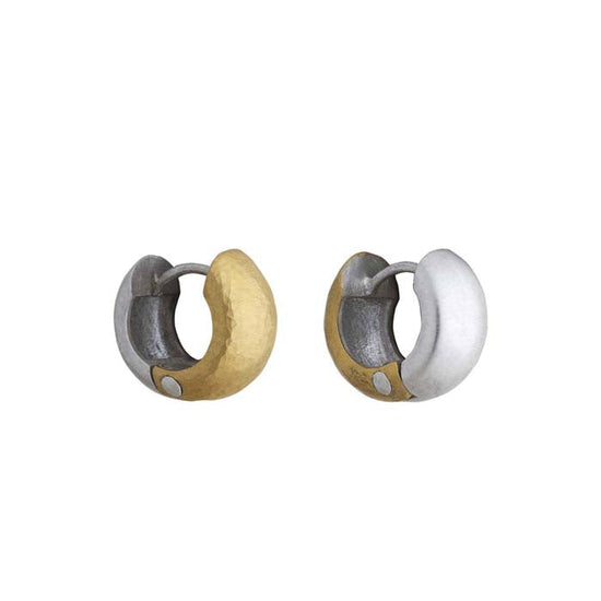 Lika Behar Chunky Huggies in 24K Yellow Gold and Matte Sterling Silver