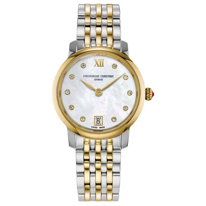 Frederique Constant .05CTW 30MM White MOP Dial Yellow Gold Plate and Stainless Steel Watch