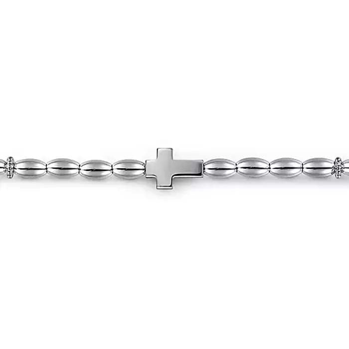 Gabriel & Co. Men's Bujukan Beaded Cross Bracelet in Sterling Silver