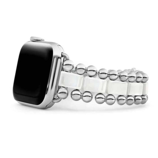 LAGOS 38-45MM Smart Caviar Link Watch Bracelet in White Ceramic and Stainless Steel