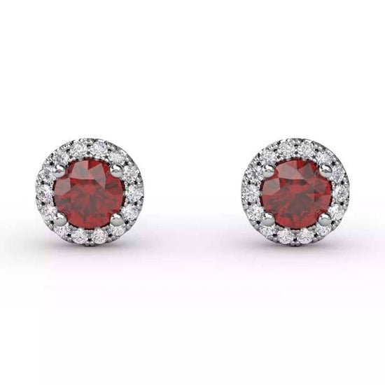 Fana Ruby and Diamond Halo Stud Earrings in 14K White Gold