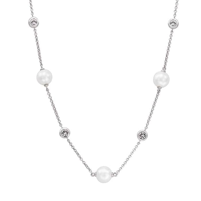 Honora White Sapphire and Freshwater Cultured Pearl "Sapphires by the Yard Collection" Necklace in Sterling Silver