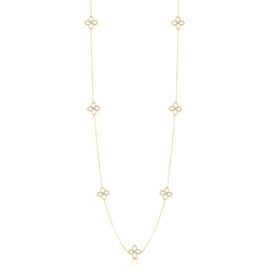 Roberto Coin Cialoma Diamond Flower Station Long Necklace in 18K Yellow and White Gold