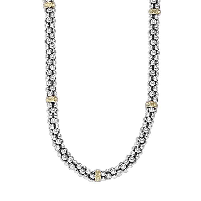 LAGOS 16" 9-Station Caviar 5MM Necklace in Sterling Silver with 18K Gold Highlights
