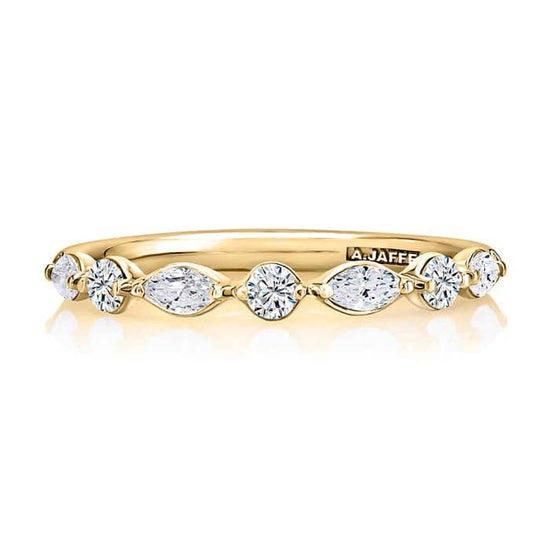 A. Jaffe Delicate Halfway Alternating Round and Marquise Diamond Wedding Band in 14K Yellow Gold