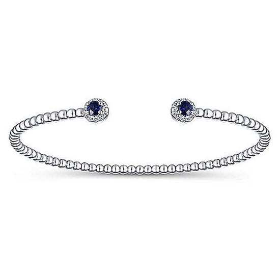 Gabriel & Co. "Bujukan" Collection .10-.15TW Diamond and .23-.30CT Sapphire Beaded Bangle Bracelet in 14K White Gold