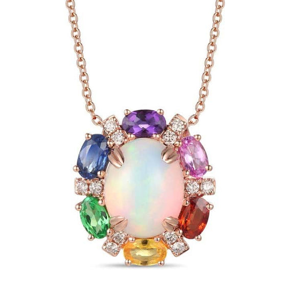 Le Vian Creme Brulee Pendant featuring Neopolitan Opal with Rainbow Gemstones and Nude Diamonds in 14K Strawberry Gold