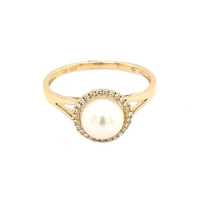 Mountz Collection Cultured Pearl Ring with Diamond Halo in 14K Yellow Gold