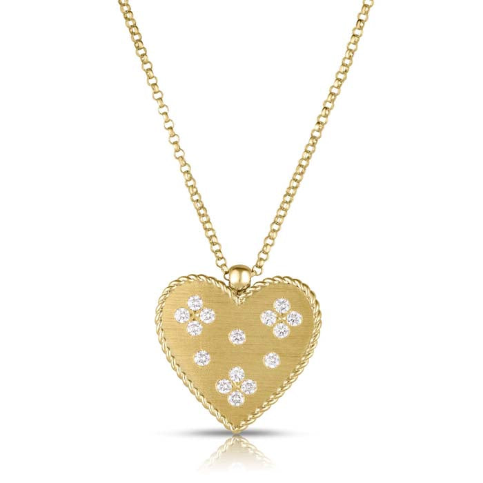 Roberto Coin .21CTW Venetian Princess Large Heart Necklace in 18K Yellow Gold