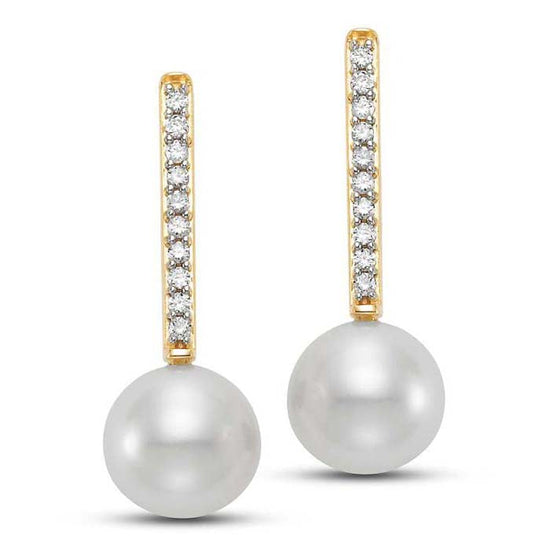 Mastoloni 7-7.5mm Freshwater Cultured Pearl and Diamond Stick Earrings in 14K Yellow Gold