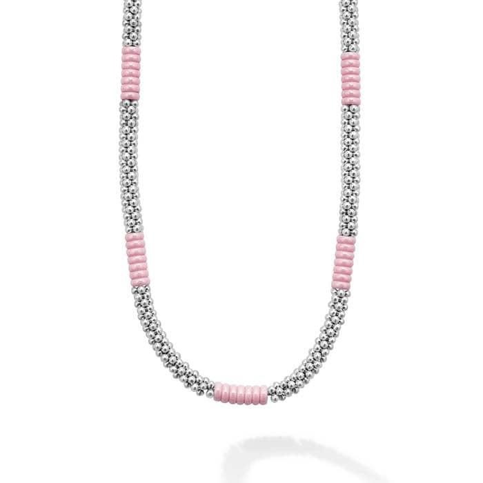 LAGOS Pink Caviar Silver Station Ceramic Beaded 5mm Necklace in Sterling Silver