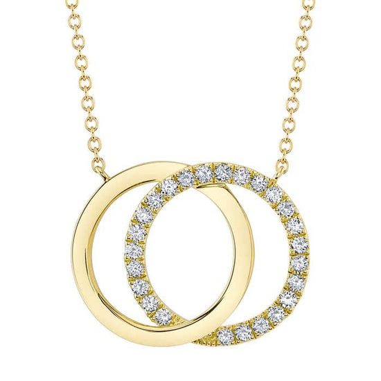 Shy Creation Diamond Love Knot Circle Pendant Necklace in 14K Yellow Gold