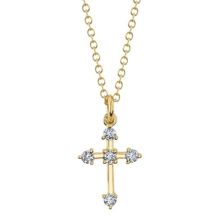 Shy Creation Diamond Cross Necklace in 14K Yellow Gold