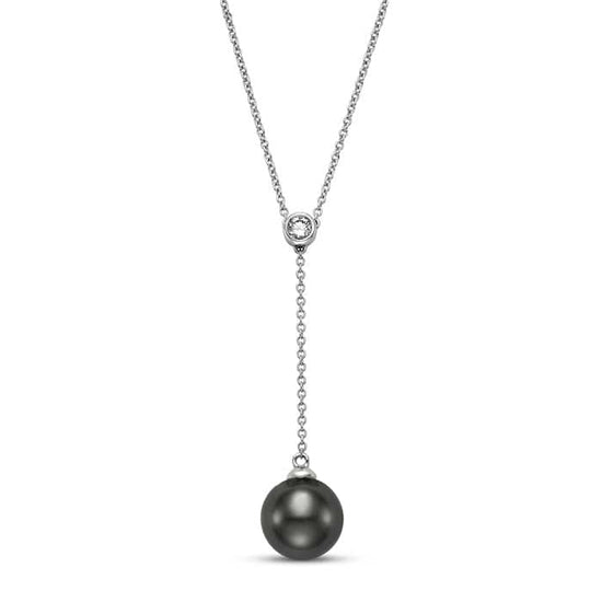 Mastoloni 17" Black Tahitian Pearl "Y" Necklace in 14K White Gold