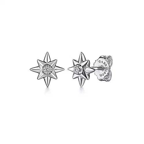 Gabriel & Co. Diamond Star Stud Earrings in Sterling Silver