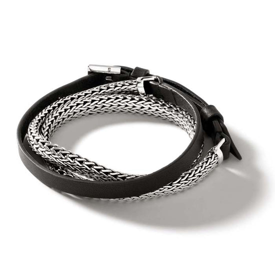 John Hardy Icon Black Leather Triple Wrap Bracelet in Sterling Silver