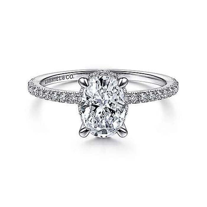 Gabriel & Co. .27CTW "Hart" Hidden Halo Oval Engagement Ring Semi-Mounting in 14K White Gold