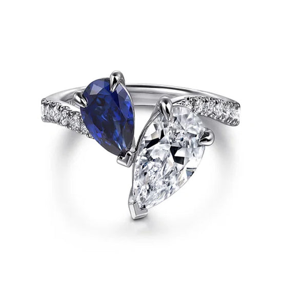 Gabriel & Co. "Chessie" Toi et Moi Diamond Engagement Ring Semi-Mounting with Pear Sapphire in 14K White Gold
