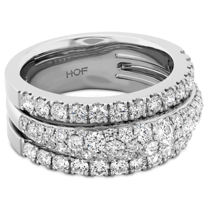 Hearts On Fire 1.68-1.76CTW Grace Triple Row Small Domed Ring in 18K White Gold