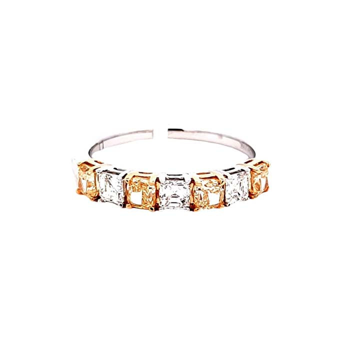 Mountz Collection Yellow Cushion and White Asscher Cut Diamond Band in 18K White and Yellow Gold