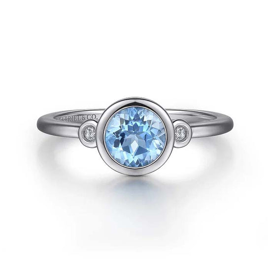 Gabriel & Co. Blue Topaz and Diamond Ring in Sterling Silver