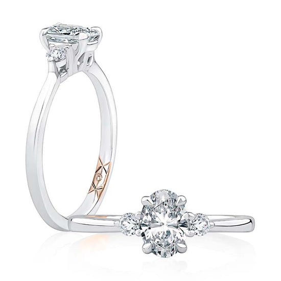 A. Jaffe 3 Stone Oval Engagement Ring Semi-Mounting in 14K White Gold