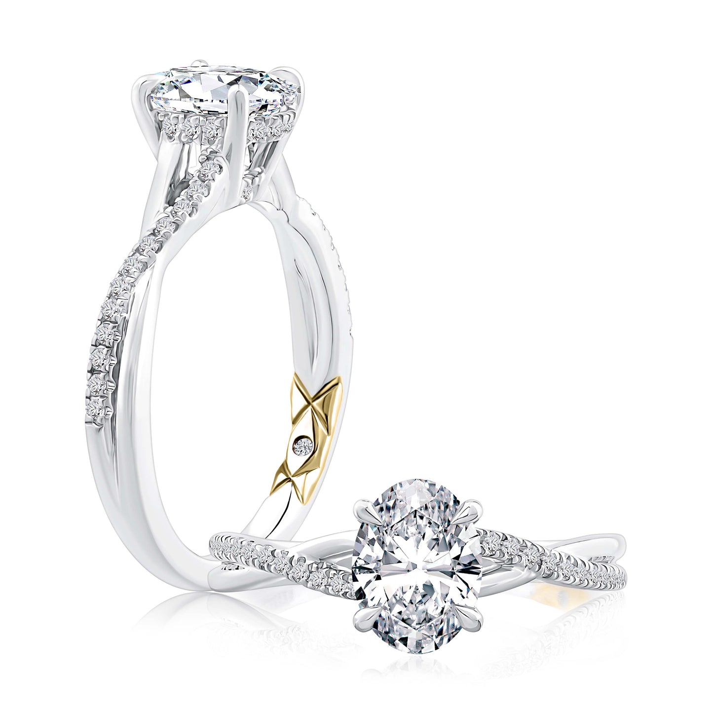 A. Jaffe Intertwined Oval Diamond Engagement Ring Semi-Mounting in 14K White and Yellow Gold