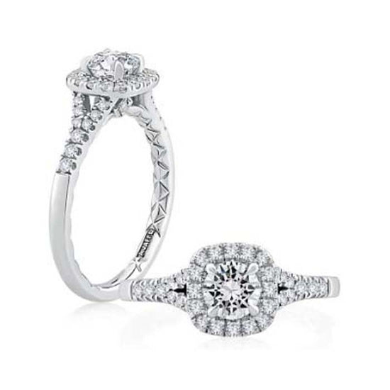 A. Jaffe Cushion Halo Split-Shank Engagement Ring Semi-Mounting in 14K White Gold