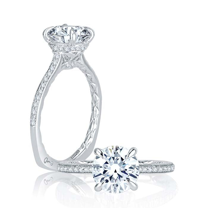 A. Jaffe Diamond Art Deco Engagement Ring Semi-Mounting in 18K White Gold