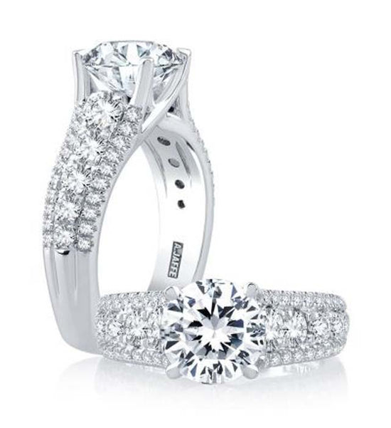 A.Jaffe Three-Row Engagement Ring Semi-Mounting in 14K White Gold