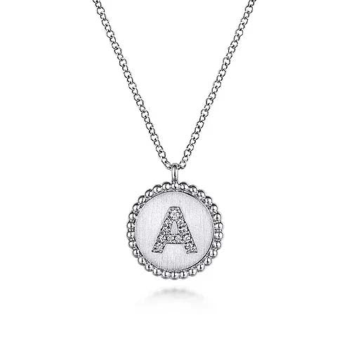 Gabriel & Co. Initial "A" Bujukan Diamond Pendant Necklace in Sterling Silver