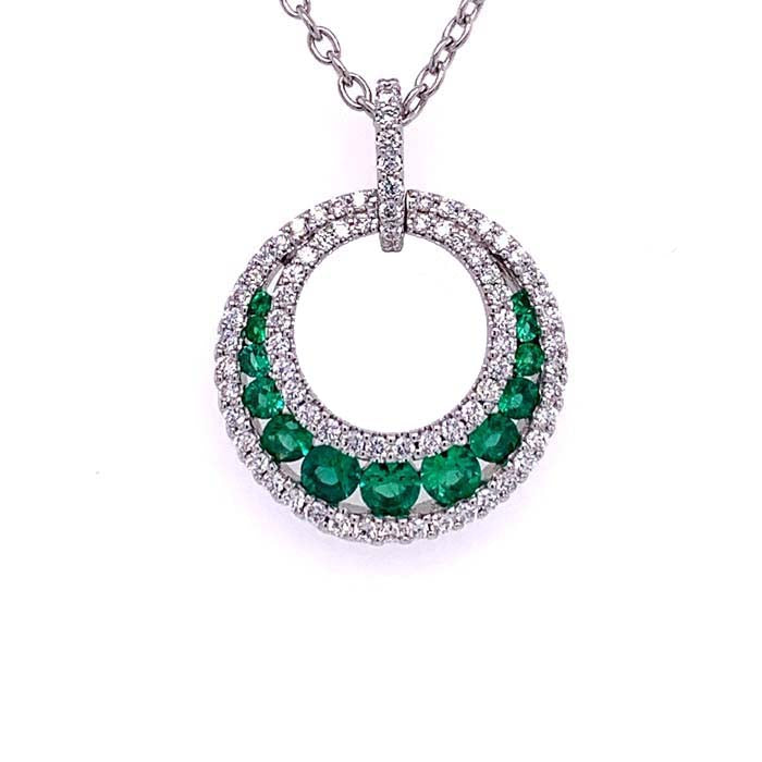 Fana Always and Forever Emerald and Diamond Circle Pendant in 14K White Gold