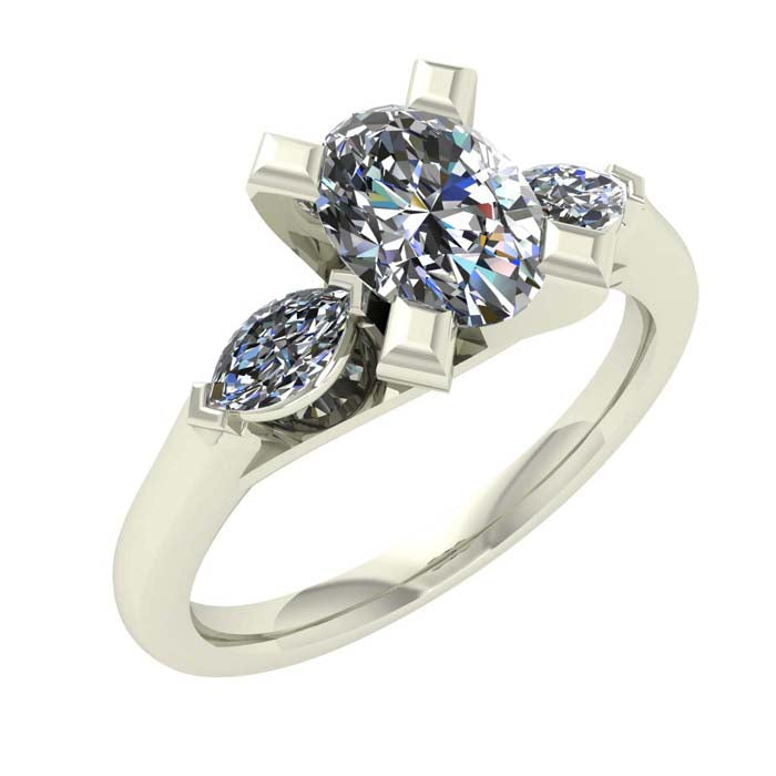 Mountz Collection 3-Stone Engagement Ring Semi-Mounting with Marquise Diamonds in 14K White Gold
