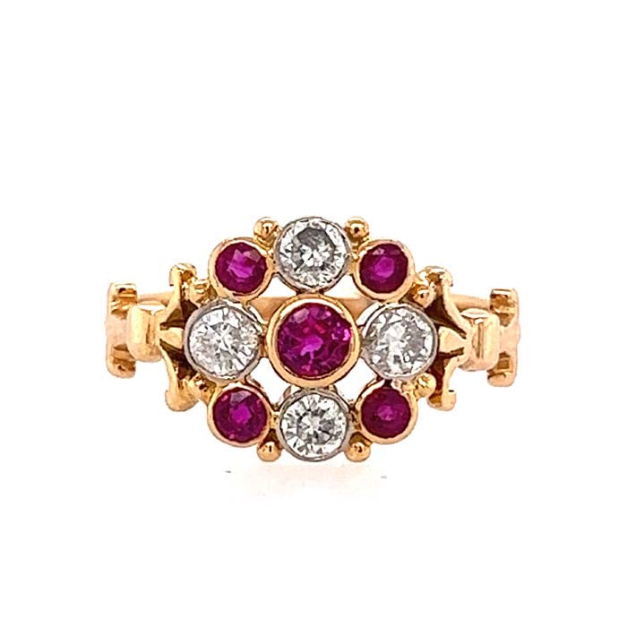Estate Ruby and Diamond Ring in 18K Yellow Gold