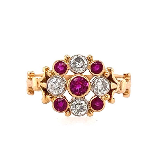 Estate Ruby and Diamond Ring in 18K Yellow Gold