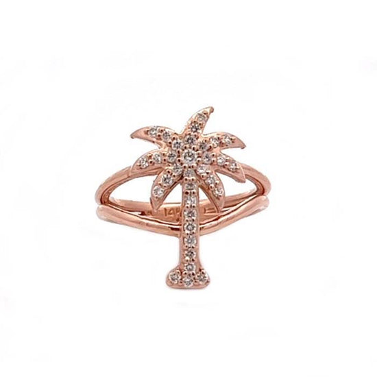 Estate Diamond Palm Tree Ring in 14K Rose Gold