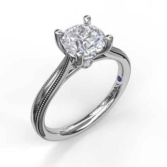 Fana .02TW 4 Prong Solitaire for 1CT Round Center with Milgrain Detail 14K White Gold