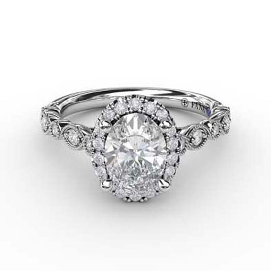 Fana Oval Halo Engagement Ring Semi-Mounting in 14K White Gold