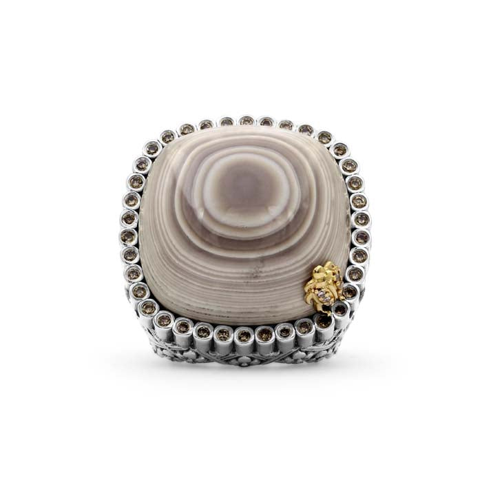 Stephen Dweck One of A Kind Jasper and .40CTW Champagne Diamond Ring in Sterling Silver with 18K Yellow Gold Adam
