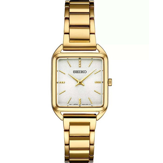 26MM Essentials White Dial Square Quartz Watch in Gold-Tone Stainless Steel