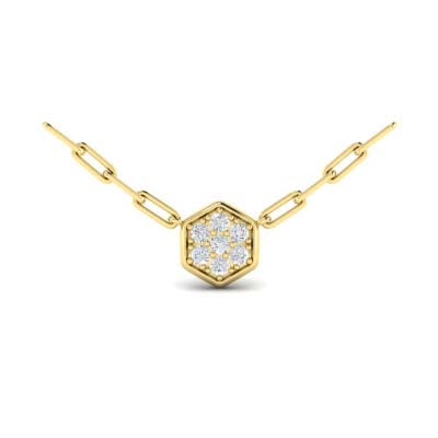 Vlora Serafina Diamond Cluster Single Honeycomb Link Necklace in 14K Yellow Gold