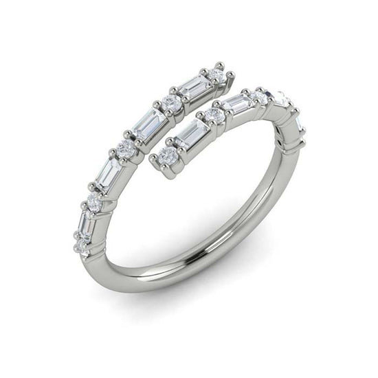 Vlora Karinia Open Bypass Baguette and Round Diamond Ring in 14K White Gold