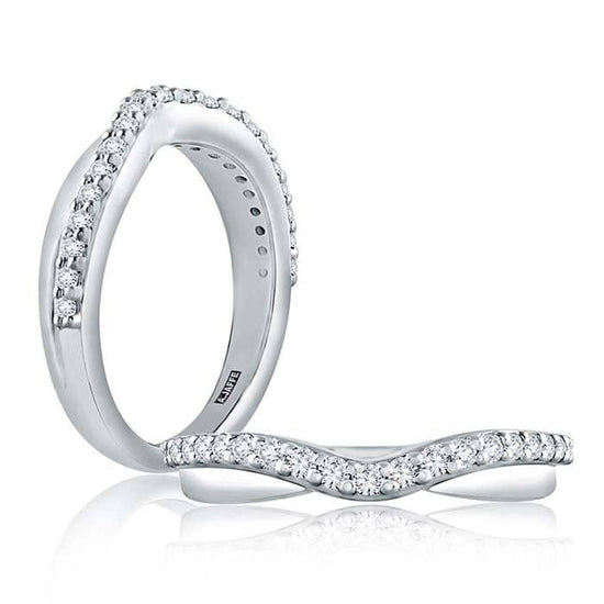 A. Jaffe Curved Diamond and Polished Wedding Band in 14K White Gold