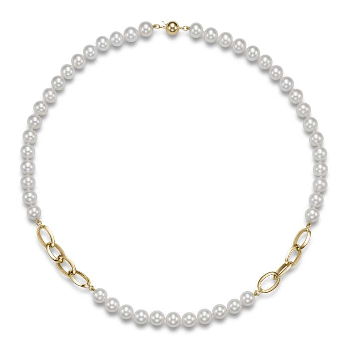 Mastoloni 18" 7.5-8mm Freshwater Cultured Pearl Link Necklace in 14K Yellow Gold