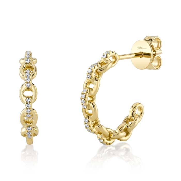 Shy Creation Diamond Link Huggie Earrings in 14K Yellow Gold